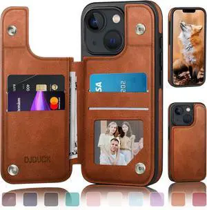 Designed for iPhone 13 Case Wallet with Card Holder [Magnetic Clasp Cover] [RFID Blocking Leather Protection] Shockproof Women Men Cases 6.1 Inch for  13 Light Brown
