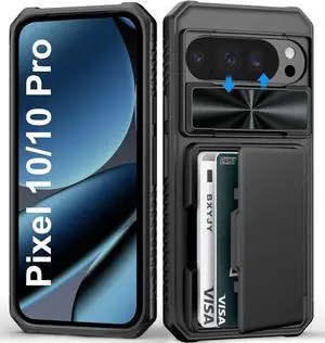 for Google Pixel 10 & 10 Pro Case Wallet Card Holder (4-5 Cards) Slide Camera Cover Military Drop Protection Heavy Duty Shockproof Rugged Men Women Phone Case for Pixel 10 & 10 Pro Black