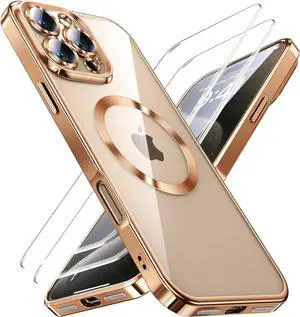 for iPhone 16 Pro Case with 2X Screen Protection [Built-in Lens Protector] [Stronger N56 Magnets] [Not-Yellowing] Compatible with Magsafe Women Girls Color Clear Case (6.3)- Desert Gold
