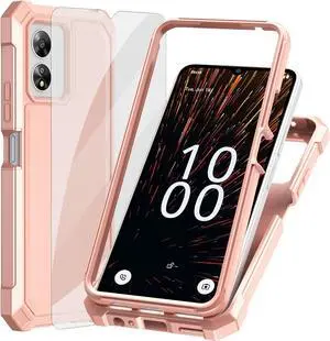 for Boost Mobile Celero SC 5G Case with Screen Protector Celero 5G SC Dual Layer Phone Case Shockproof Corners TPU Bumper Slim Silicone Rugged Protective Cell Cover Case-Rose Gold