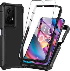 for TCL K32/K33 5G 2025 Phone Case with Tempered Glass Screen Protector Slim Soft Silicone Full-Body Protective Cover (Black)