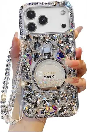 for iPhone 17 Pro Max Case for Women Girls Luxury Plating Bling Glitter Diamond Design iPhone 17 Pro Max Phone Case Girly Handmade Sparkle Rhinestone Soft TPU with Ring Stand and Bead Strap White for iPhone 17 Pro Max Case for Women Girls Luxury Plating Bling Glitter Diamond Design iPhone 17 Pro Max Phone Case Girly Handmade Sparkle Rhinestone Soft TPU with Ring Stand and Bead Strap White