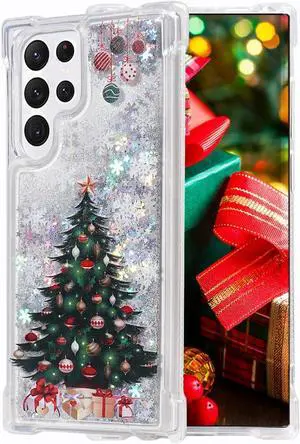 Galaxy S24 Ultra Case Galaxy S24 Ultra Glitter Case Clear Sparkle Floating Liquid Soft TPU Cushion Luxury Fashion Girly Women Cute Holiday Case for  Galaxy S24 Ultra (Christmas Tree)