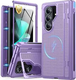 Magnetic for  Galaxy Fold 7 Case Built-in Screen Protector [Kickstand][Fit for MagSafe][Hinge Protection & Thinner S Pen Holder] Full Body Shockproof Phone Case for Z Fold 7 Purple