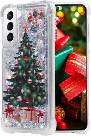 Galaxy S24 Plus Glitter Case - Clear Sparkle Floating Liquid Soft TPU Cushion Luxury Fashion Girly Women Cute Case for  (Christmas Tree)