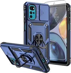 SMKY for Moto G Play 2024 Case with Screen Protectors and Camera Cover [Military Grade] 16ft.Drop Tested with Magnetic Kickstand Protective Case for Motorola G Play 4G 2024 6.5 inch Blue
