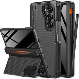 for  Galaxy Z Fold 7 Case with S Pen Holder & Invisible Kickstand Built in Privacy Screen Protector and Hinge Shockproof Phone Cover for  Z Fold 7 Case with Slim S Pen Slot  Black