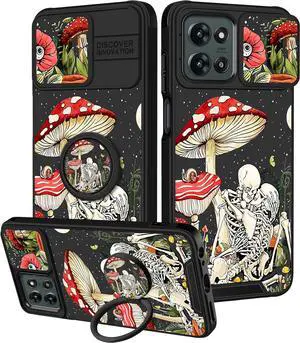 for Moto G 5G 2025 Case - Women Girls Cute Phone Cover Girly Pretty Aesthetic Mushroom Skeleton Unique Design with Camera Cover and Ring Stand Funda for Motorola G 5G 2025
