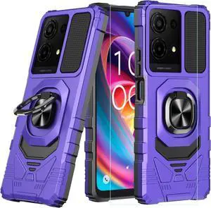 for TCL K32/K33 5G Phone Case with Screen Protector TCL K32 5G T513W Case Dual Layer Military Grade Protection with Ring Stand Slim Shockproof Rugged Corner Phone Case for TCL K33 T513V Purple