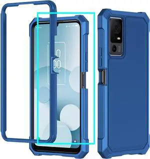 for Jitterbug Smart 4 Case/TCL 40XL/TCL 40T/TCL 505 Phone Case with Screen Protector Frosted PC Back Front Soft Silicone Bumper Military Grade Protection Cover for Jitterbug 4/TCL 40 XL/TCL 40 T Blue