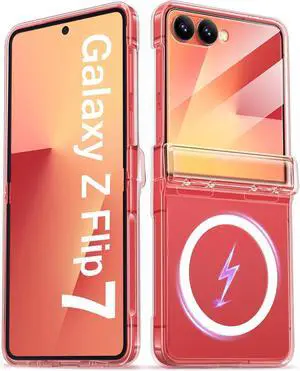 for  Galaxy Z Flip 7 Case with Hinge Protector Compatible with MagSafe Wireless Charging Front Screen Protector Rugged Men Women Full Protective Phone Case for Galaxy Z Flip7 Clear