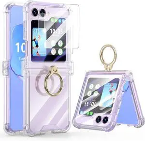 Case for  Galaxy Z Flip 6 Case with Hinge Protection 2 Pack Tempered Glass Screen Protection Cover for  Galaxy Z Flip 6 5G(Clear)