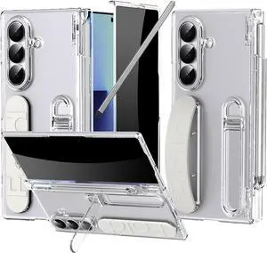 Finger Strap for  Galaxy Z Fold 7 Case with S Pen Holder & Stylus [Privacy Screen Protector] [Fold-able Kickstand] Full Coverage Matte PC Shockproof Bumper Case for Z Fold 7 Clear