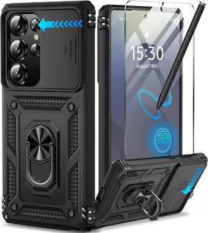 for Galaxy S25 Ultra Case with Screen Protector & Slide Camera Lens Cover Built-in Magnetic Ring Stand Shockproof Protective Phone Case for S25 Ultra Case (Black) for Galaxy S25 Ultra Case with Screen Protector & Slide Camera Lens Cover Built-in Magnetic Ring Stand Shockproof Protective Phone Case for S25 Ultra Case (Black)