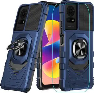 for TCL 50 LE Case/TCL K23 Case/TCL K24 Case with Screen Protector Magnetic Ring Stand Dual Layer Military Grade Protection Rugged Shockproof Corner Phone Case for TCL 50 LE/TCL K24/TCL K23 Blue