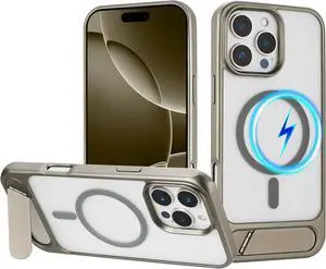 Strong Magnetic for iPhone 16 Pro Max Case with Magsafe and Built-in Invisible Kickstand Slim Translucent Matte Military Grade Protective Phone Case for iPhone 16 Pro Max 6.9