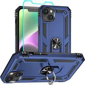 iPhone 14 Case with HD Screen Protector Military Grade 16ft. Drop Tested Ring Shockproof Protective Phone Case for iPhone 14 Blue