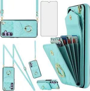 Phone Case for Galaxy A16 5G/4G Wallet Cover with Tempered Glass Screen Protector and Crossbody Wrist Strap Ring RFID Blocking Credit Card Holder Leather Cell A 16 Women Men Girls Teal Phone Case for Galaxy A16 5G/4G Wallet Cover with Tempered Glass Screen Protector and Crossbody Wrist Strap Ring RFID Blocking Credit Card Holder Leather Cell A 16 Women Men Girls Teal