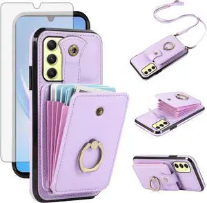 Phone Case for  Galaxy A16 5G/4G Wallet Cell Cover with Screen Protector and Crossbody Strap Ring Stand RFID Credit Card Holder Full Body Protective Leather A 16 Women Girls Purple