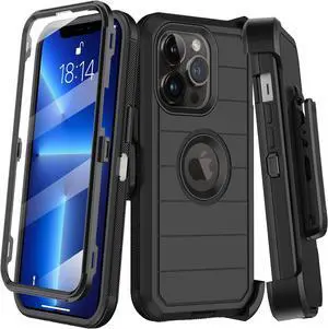 for iPhone 13 Pro Case with Belt Clip Holster & Kickstand Built-in Screen Protector Heavy Duty Shockproof Drop Protection Military Grade Full Body Rugged Phone Cover(Black)