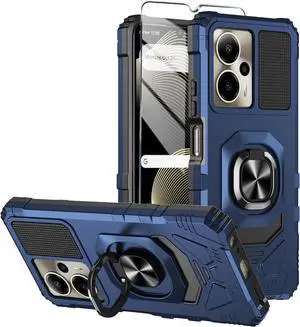 for Cricket Outlast 5G 2024 Phone Case AT&T Motivate Pro 5G Case with Tempered Glass Screen Protector Military Grade Heavy Duty Shockproof Protective Cover with Ring Kickstand (Blue)