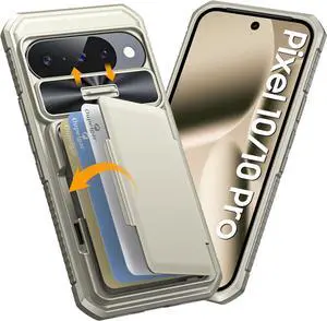 for Google Pixel 10 Pro Case with Card Holder & RFID Blocking & Sliding Camera Cover & Kickstand Non-Slip Full-Body Shockproof Wallet Phone Case for Pixel 10 Pro (Titanium Glod)