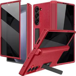 for  Galaxy Z Fold 7 Case with Privacy Screen Protector and Magnetic Kickstand Shockproof Hinge Cover PU Leather Slim Galaxy Fold7 Phone Case for Z Fold 7 5G with Stand 2025 - Red