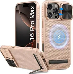for iPhone 16 Pro Max Case with Kickstand & Slide Camera Cover [Compatible with MagSafe] Military-Grade Drop Protection Shockproof Magnetic Phone Cover for iPhone 16 Pro Max 6.9 Rose Gold