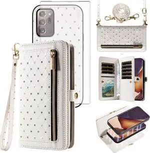 Phone Case for  Galaxy Note 20 Ultra 5G Zipper Wallet Detachable Cell Cover Screen Protector Crossbody Strap Bling Flip Credit Card Holder Note20 Plus Notes 20Ultra Note20+ U + Women Dark Blue