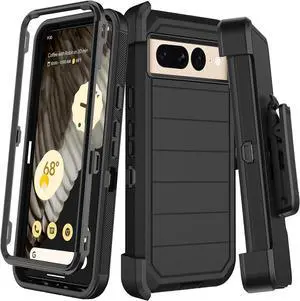 for Google Pixel 7 Pro Case with Belt Clip Holster 2X Screen Protector Heavy Duty Shockproof Drop Protection Military Grade Full Body Rugged Phone Cover with Kickstand Black