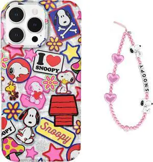 Phone Charm + iPhone 14 Pro Max Case (Bundle - Snoopy Patchwork Glitter)