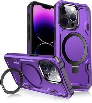 for iPhone 13 Pro Max Case [Compatible with Magsafe] [Invisible Built in Stand & Ring Holder] MIL-Grade Dual Layer Shockproof Full Protective Case for 13 Pro Max-Purple