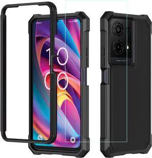 for TCL K32/K33 5G Phone Case with Screen Protector TCL K32 5G T513W Case Frosted PC Back Front Soft Silicone Bumper Military Grade Protection Rugged Shockproof Corner Cover for TCL K33 T513V Black