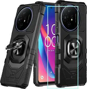for TCL 60 XE 5G Case/TCL 50XL 5G Case with Screen Protector TCL 60 XE Phone Case Magnetic Ring Stand Dual Layer Military Grade Protection Rugged Shockproof Heavy Duty Corner Cover for TCL 50 XL Black