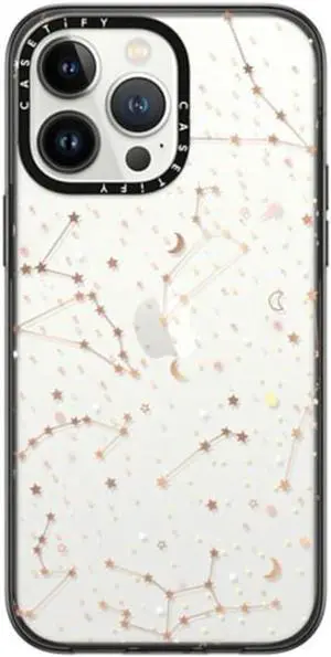 CASETIFY Compact iPhone 14 Pro Max Case [4 ft. 2X Military Grade Drop Protection/Slim/Lightweight] - Space Pattern on Clear Background - Clear Black