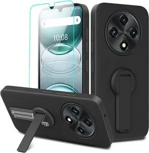 Compatible with U-MIDIGI G100/G100A Phone Case with Tempered Glass Screen Protector 360° Rotatable Folding hidden Kickstand/Stand Silicone TPU Protective Cover Case for U-midigi G100 G100A - Black