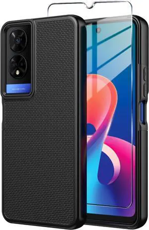 for TCL 50 XE Nxtpaper 5G Case with Tempered Glass Screen Protector Dual Layer Heavy Duty Shockproof Protection Phone Case Cover for 50 XE 5G (Black)