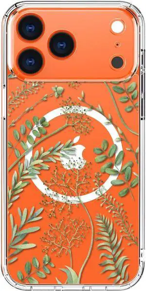 for iPhone 17 Pro Max Case with Screen Protector - Wireless Charging Compatible Enhanced Camera Protection Clear Cover with Trendy Floral Design for Women - Green Leaves Floral Flower