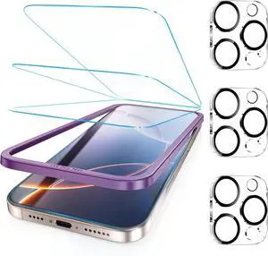 [3+3 Pack for iPhone 16 Pro Max Screen Protector Anti-Blue Light [Eye Protection] 9H+ Tempered Glass with Camera Lens Protector Anti-Glare