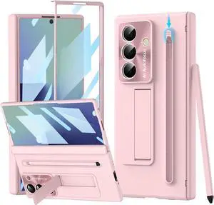 for  Galaxy Z Fold 7 Case with S Pen Holder & Slim Stylus Z Fold7 Full Body Phone Case with Kickstand Screen Protector Camera Protector Anti-Scratch Protective Cover for Z Fold 7 Pink