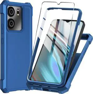 for BLU View 5 Phone Case with Tempered Glass Screen Protector Slim Soft Silicone Full-Body Protective Case for BLU View 5 (Blue)