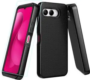 for T-Mobile Revvl 8 5G Phone Case with Screen Protector Revvl8 Case Dual Layer Heavy Duty Protection Slim Fit Rugged Shockproof Military Grade Corner Cover for Tmobile Revvl 8 Black