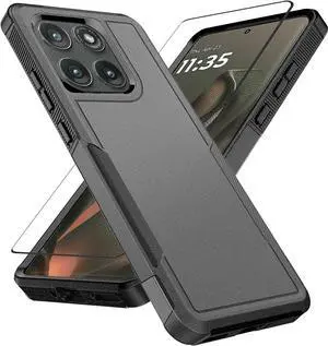 for Motorola Moto Edge 2025 Case with Tempered Glass Screen Protector Heavy Duty Drop Protection Full Body Rugged Shockproof Dustproof Protective Phone Cover Military Bumper Tough Black