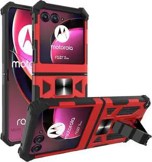for Moto Razr 2024 Case - Motorola Razr 50 Kickstand Case with Magnetic Car Mount Military Grade Shockproof Protective Cell Phone Case - Red