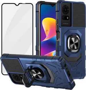 for TCL T434D Magnetic Case with Screen Protector Ring Kickstand for Car Mount Military Grade Shockproof Rugged Phone Case for TCL K23 - Blue