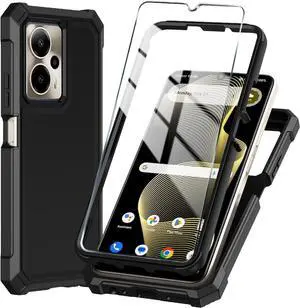 Cricket Outlast 5G 2024 Phone Case - AT&T Motivate Pro 5G Case with Tempered Glass Screen Protector Slim Soft Silicone Full-Body Protective Cover (Black)