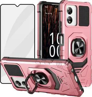 Case for Celero 5G SC Military Grade Shockproof Protective Rugged Cell Phone Cover with Ring Kickstand for Magnetic Car Mount - Rose Gold