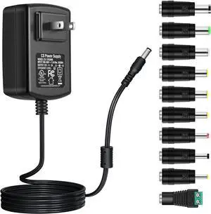 DC 12V 3A Power Supply Adapter Universal 12volt 3000mA Power Cord with 10 Tips for Security Camera Piano Keyboard BT Speaker Compatible with 12V 2A/1.5A/1A/0.5A 36Watt Max (UL Listed)