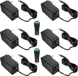 12V 2A AC Adapter Charger Replacement with 2 Tips Regulated 12 Volts 2000mA Power Supply Cord for LED Strip Light CCTV Camera BT Speaker GPS Webcam Router DC12V Transformer (6 Pack)