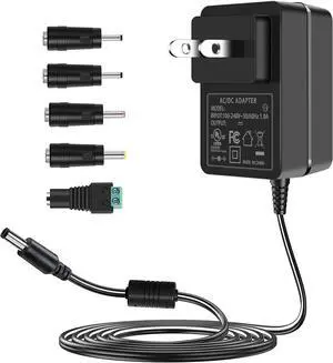 24V 1.5A Power Supply Cord 36W AC DC Adapter 100-240V to 24 Volt with 5 Interchangeable Tips Compatible with LED Strip Lights Light Diffuser Speakers and More (Not for Charging)